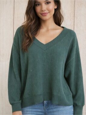 American Eagle Outfitters V-Neck Big Hug Oversize Waffle Knit Pullover Large